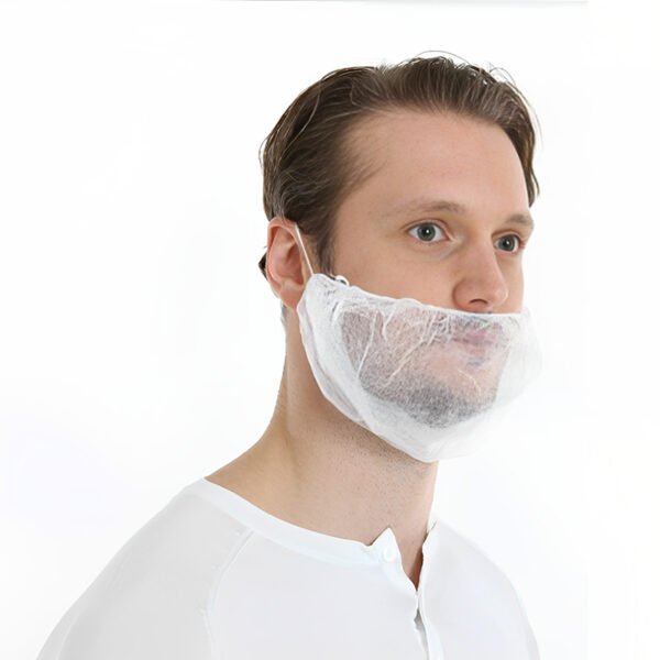 Cache-barbe de couleur blanche.
